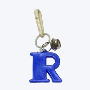 Vintage 80s Clip On Bell Charm Plastic Letter R Royal Blue Initial Alphabet Toy